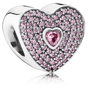 Retired Sterling Silver Sweetheart Heart Charm with Salmon Zirconia